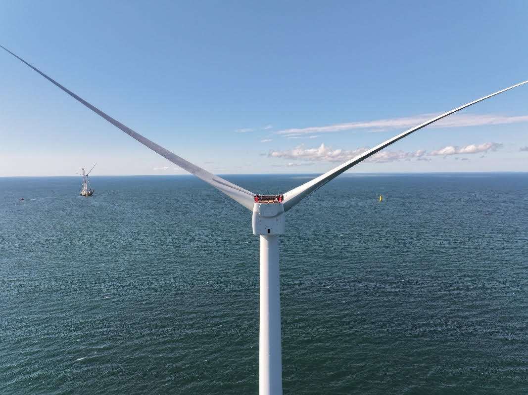 An offshore wind turbine at the Vineyard Wind 1 site.