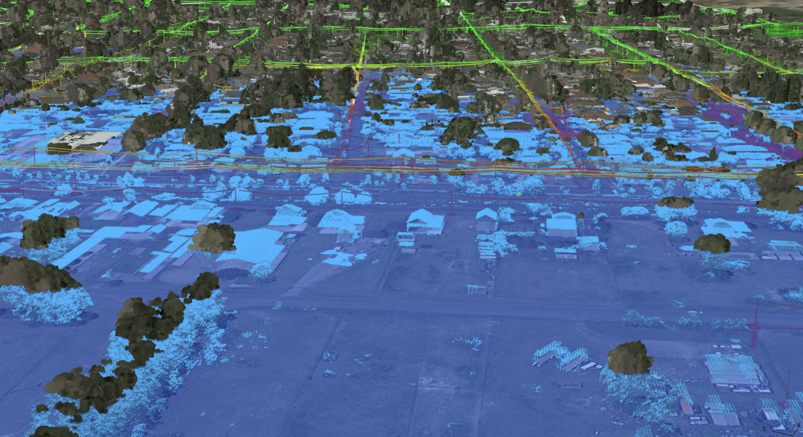 A flood model generated by Neara's AI and machine learning features.