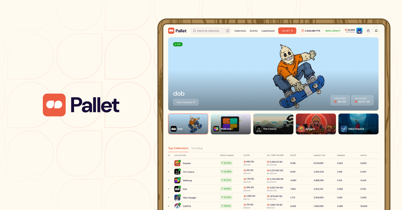An image of NFT marketplace Pallet Exchange's homepage