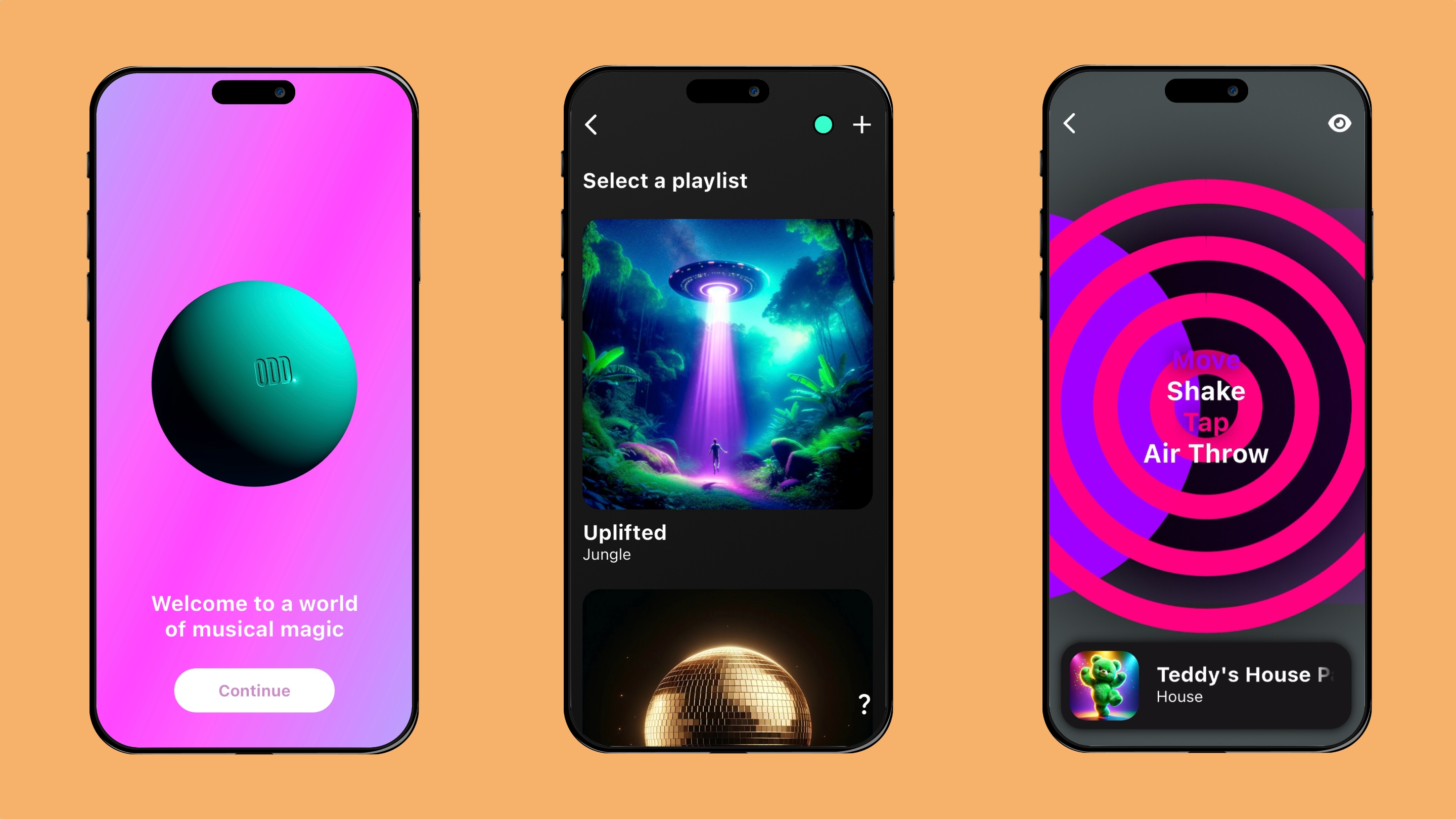 Oddball app on smartphone screens