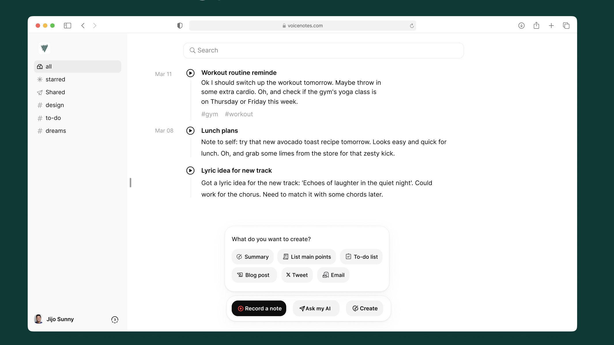 Voicenotes.com creates summary of voice notes