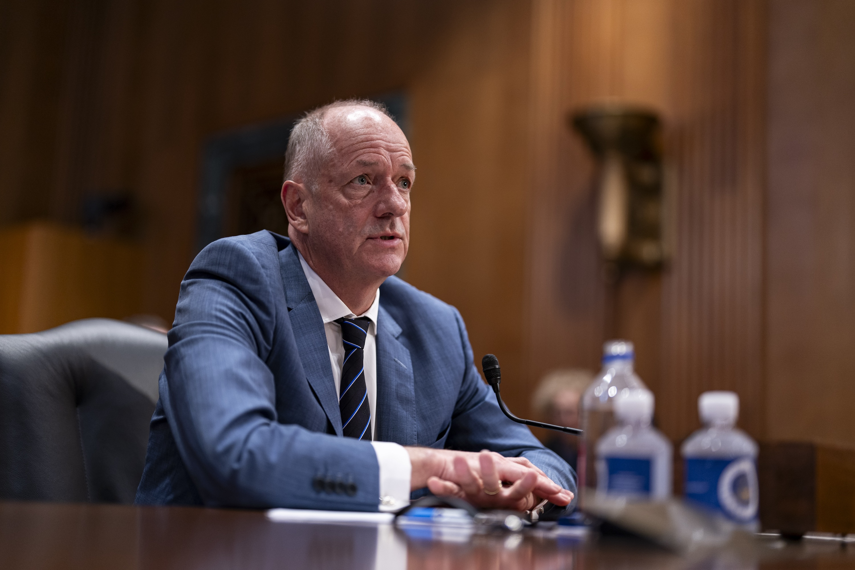 Andrew Witty, chief executive officer of UnitedHealth Group Inc., speaks during a Senate Finance Committee hearing in Washington, DC, US, on Wednesday, May 1, 2024. (Photographer: Al Drago/Bloomberg)