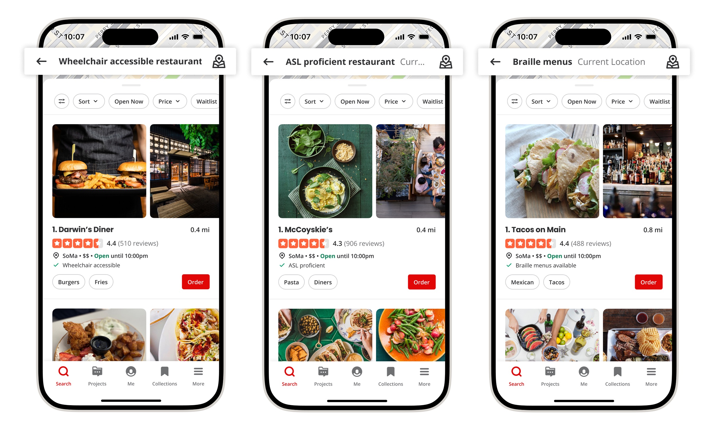 Yelp's Examples of Accessibility Attribute Searches