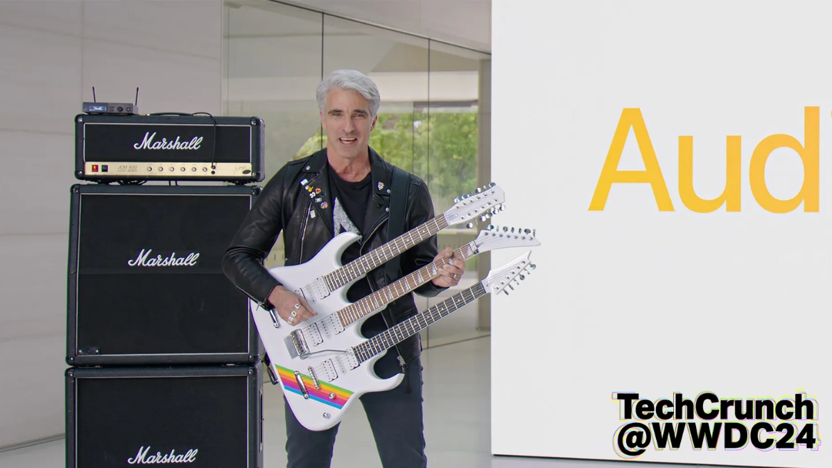 Craig Federighi, Apple's Senior Vice President of Software Engineering, seen playing a ridiculous guitar during a previous Apple event.