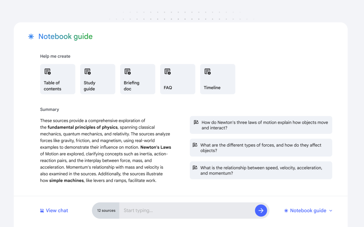 Google NotebookLM with Notebook Guide