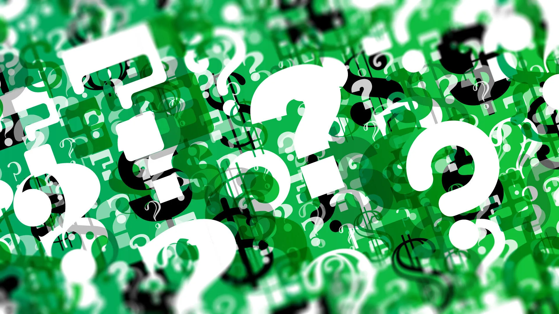 An illustration showing question marks and dollar signs.