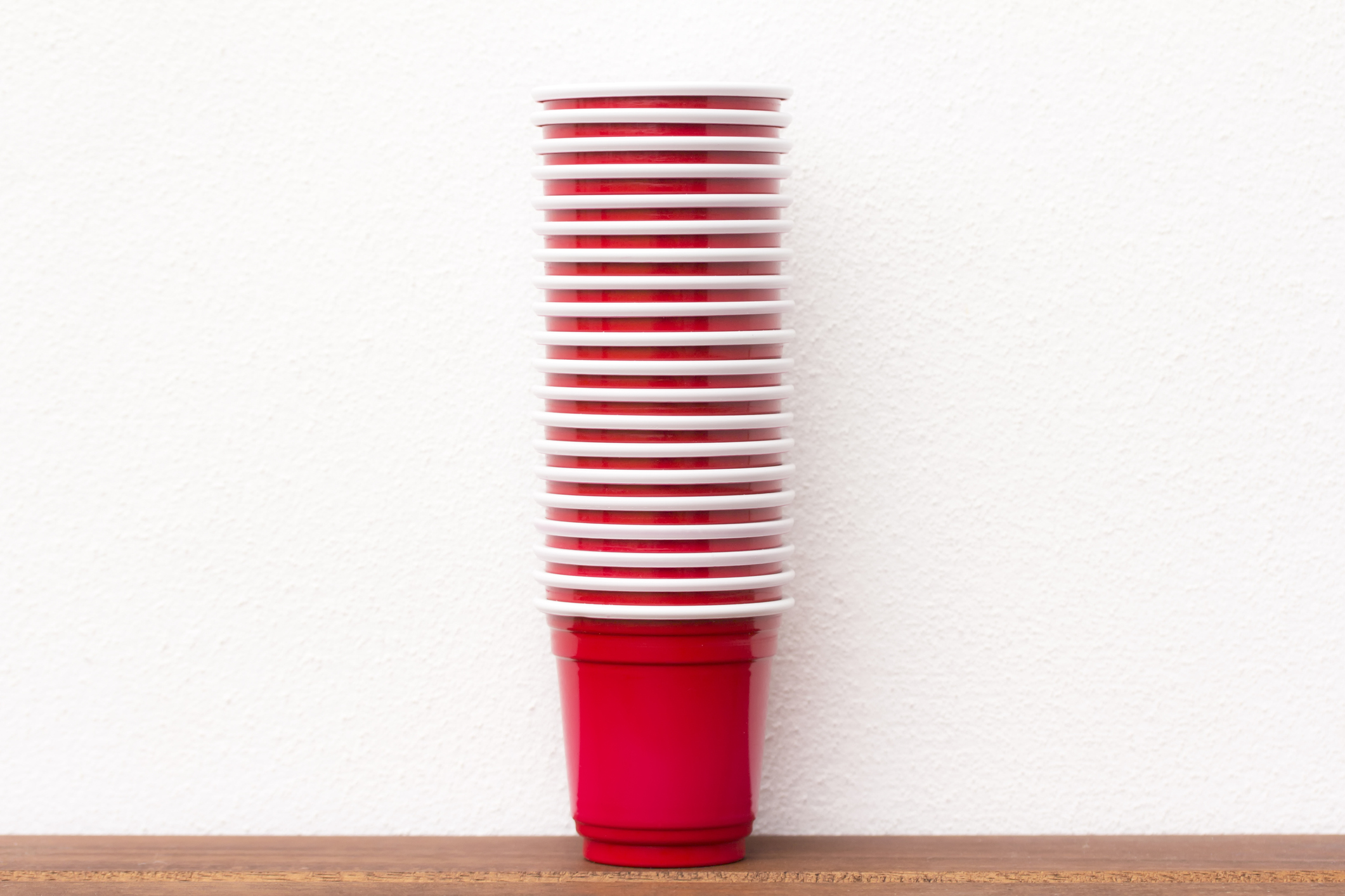 Stacked red plastic cups
