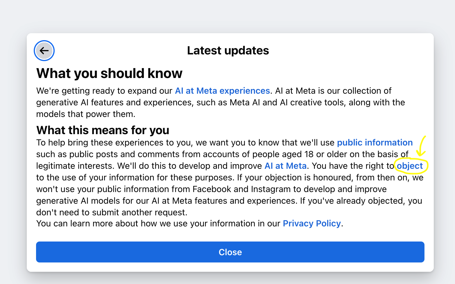 Facebook notification