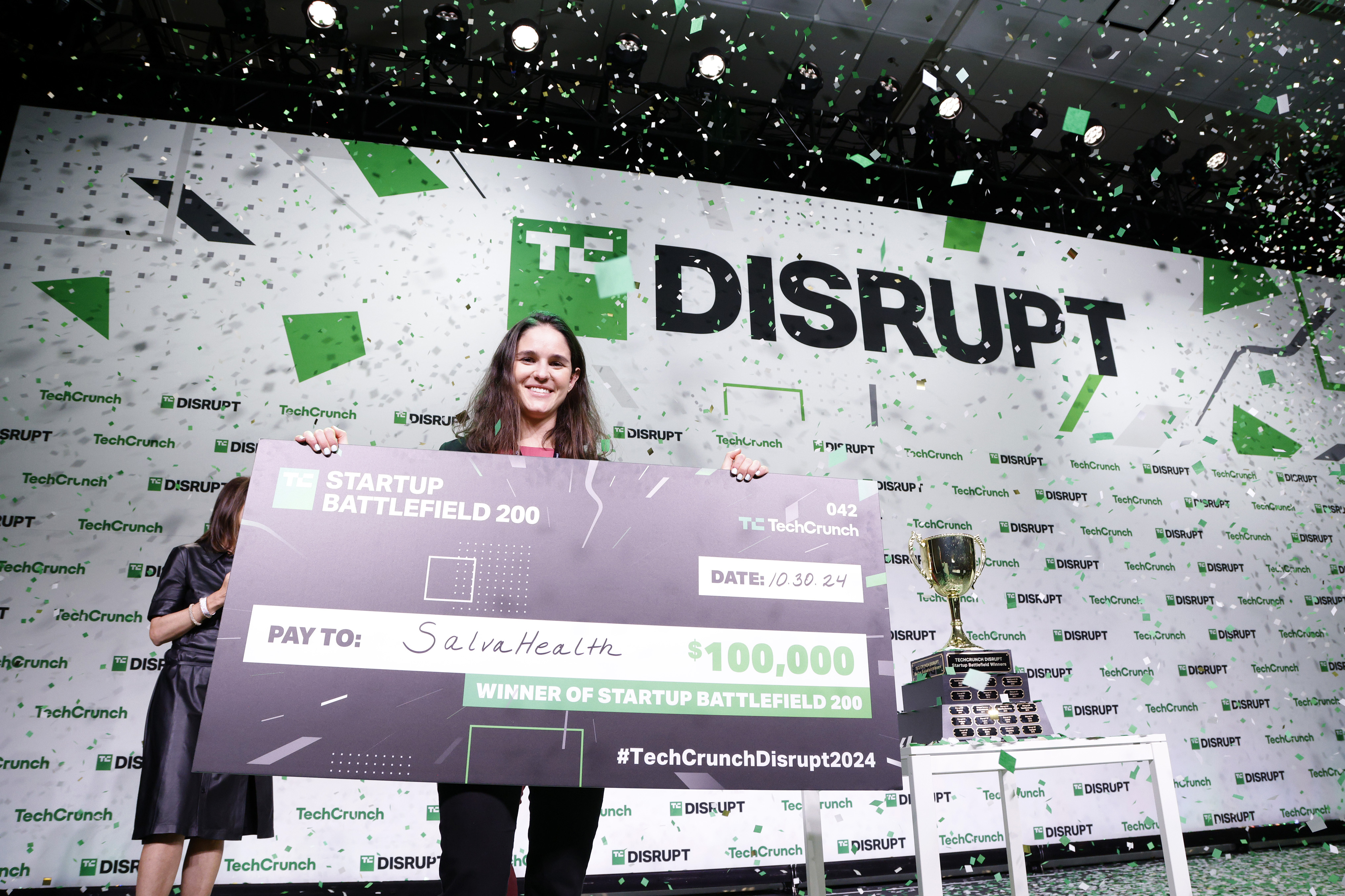 Salva Health Co-Founder & CEO Valentina Agudelo Vargas, winner of the Startup Battlefield 2024, poses onstage during TechCrunch Disrupt 2024 Day 3 at Moscone Center on October 30, 2024 in San Francisco.