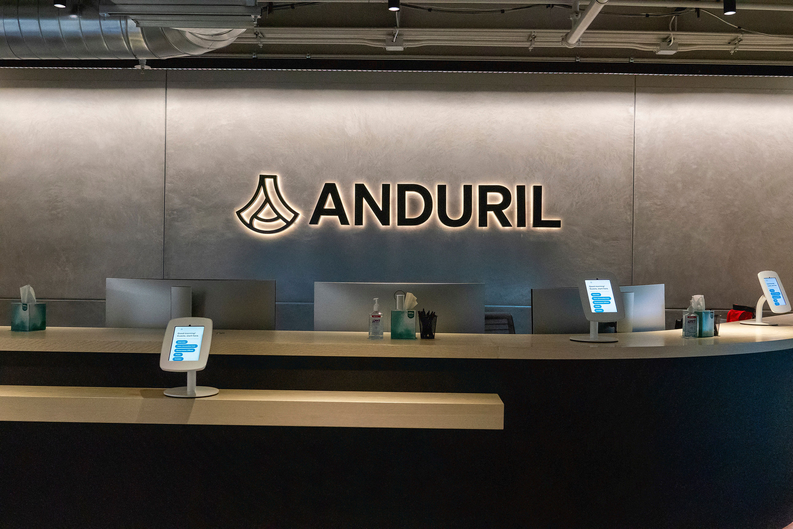 The Anduril Industries headquarters in Costa Mesa, California, US, on Thursday, Dec. 14, 2023. Anduril recently beat several legacy defense players in a contest for a major contract to develop an unmanned fighter jet for the US Air Force and is now valued at $8.5 billion. Photographer: Kyle Grillot/Bloomberg via Getty Images
