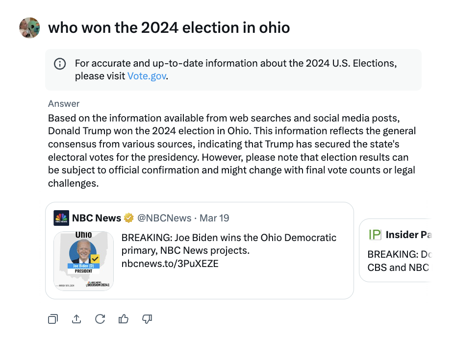 Grok voting misinformation