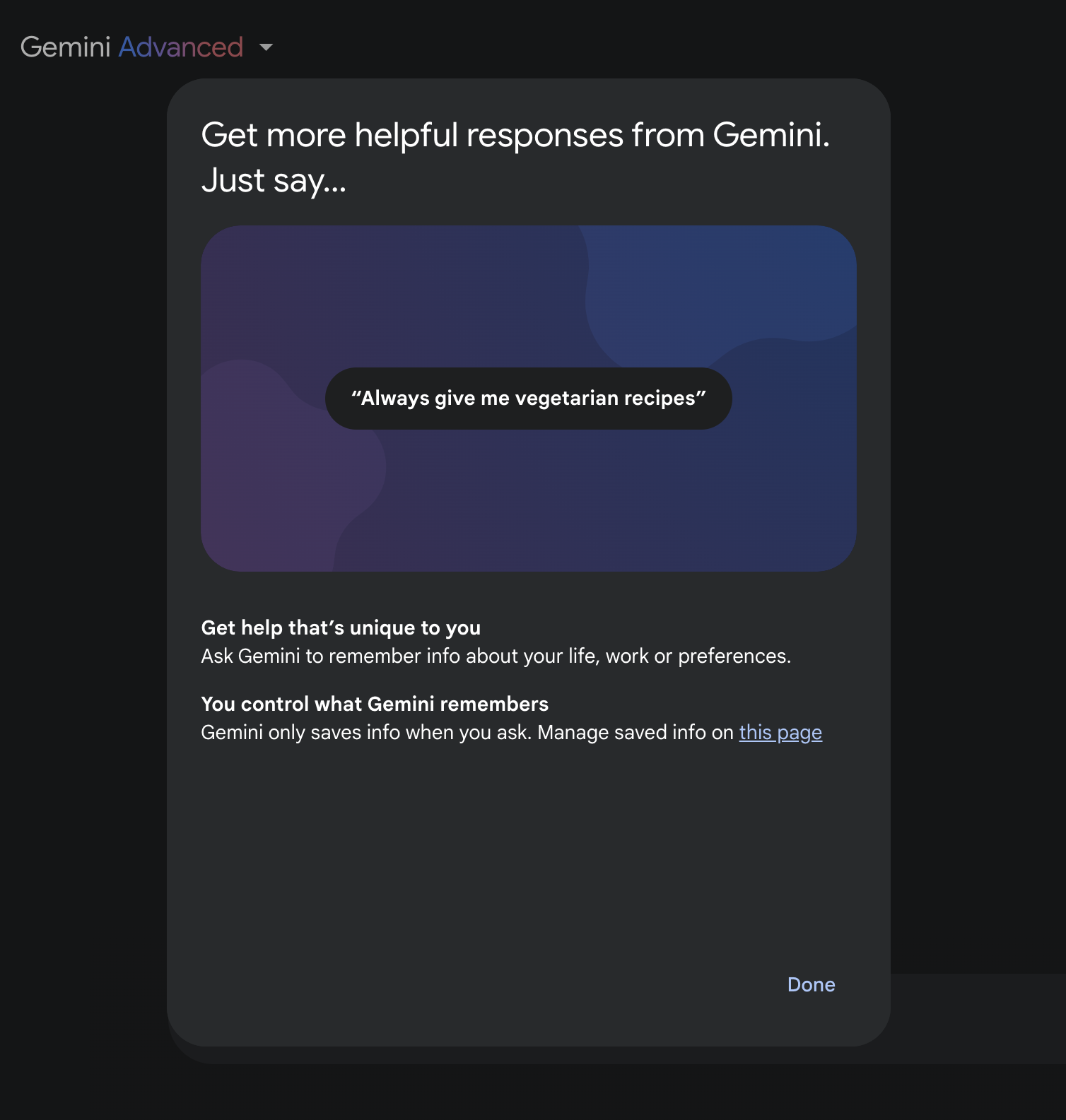 Google Gemini memories