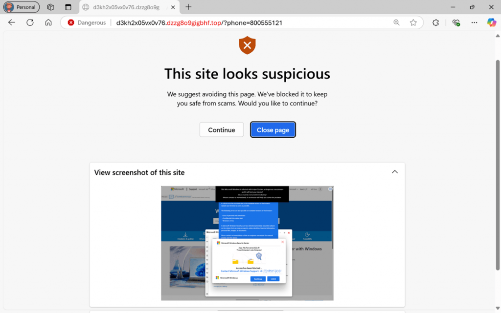 Scareware blocker in action