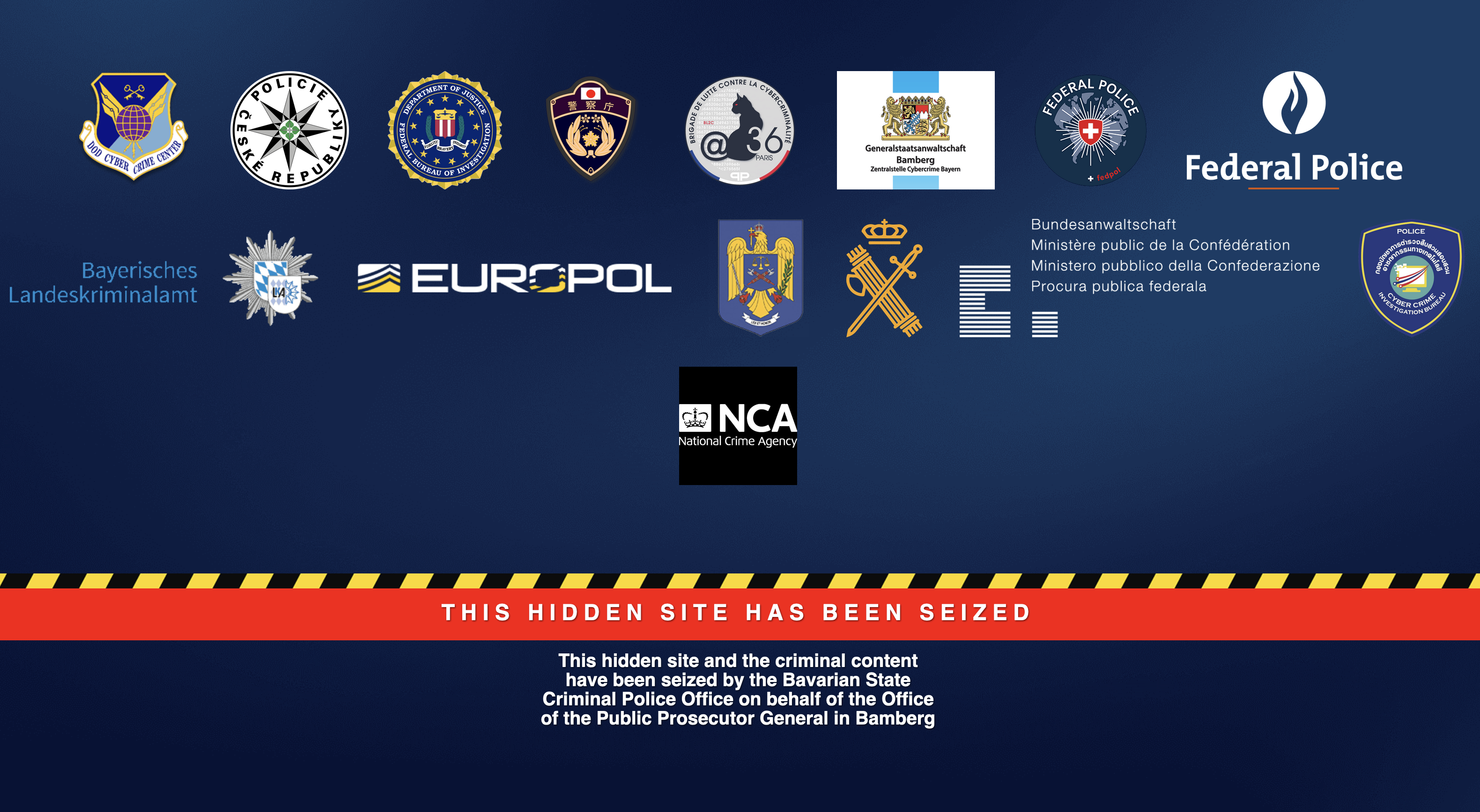 a seizure notice on 8base's dark web leak site, which reads: "This hidden site and the criminal content have been seized."