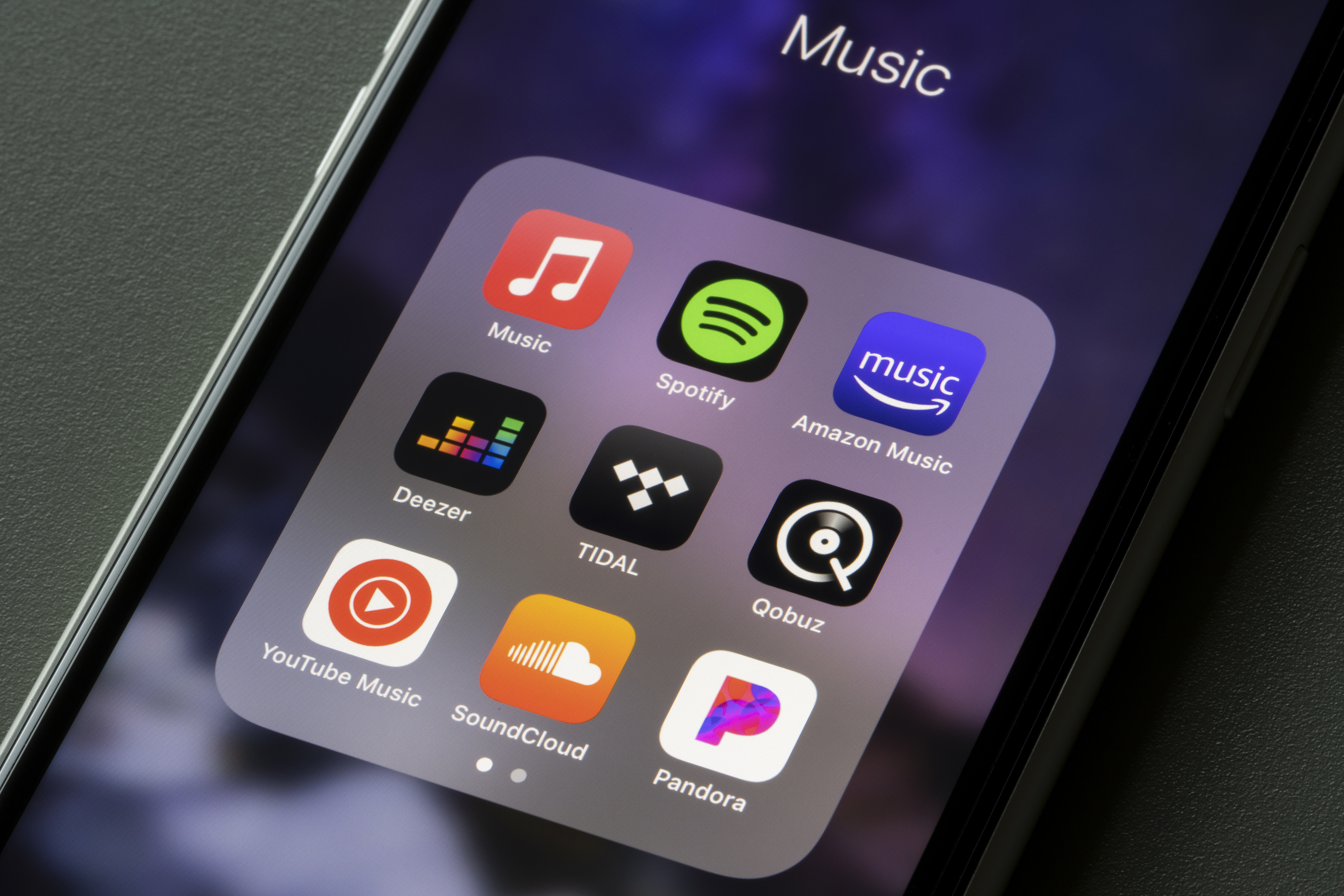 Assorted Music Apps on smartphone screen