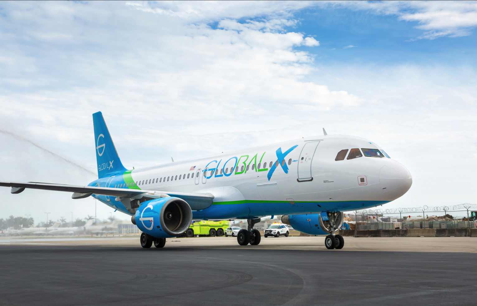 A picture of a GlobalX airline plane.