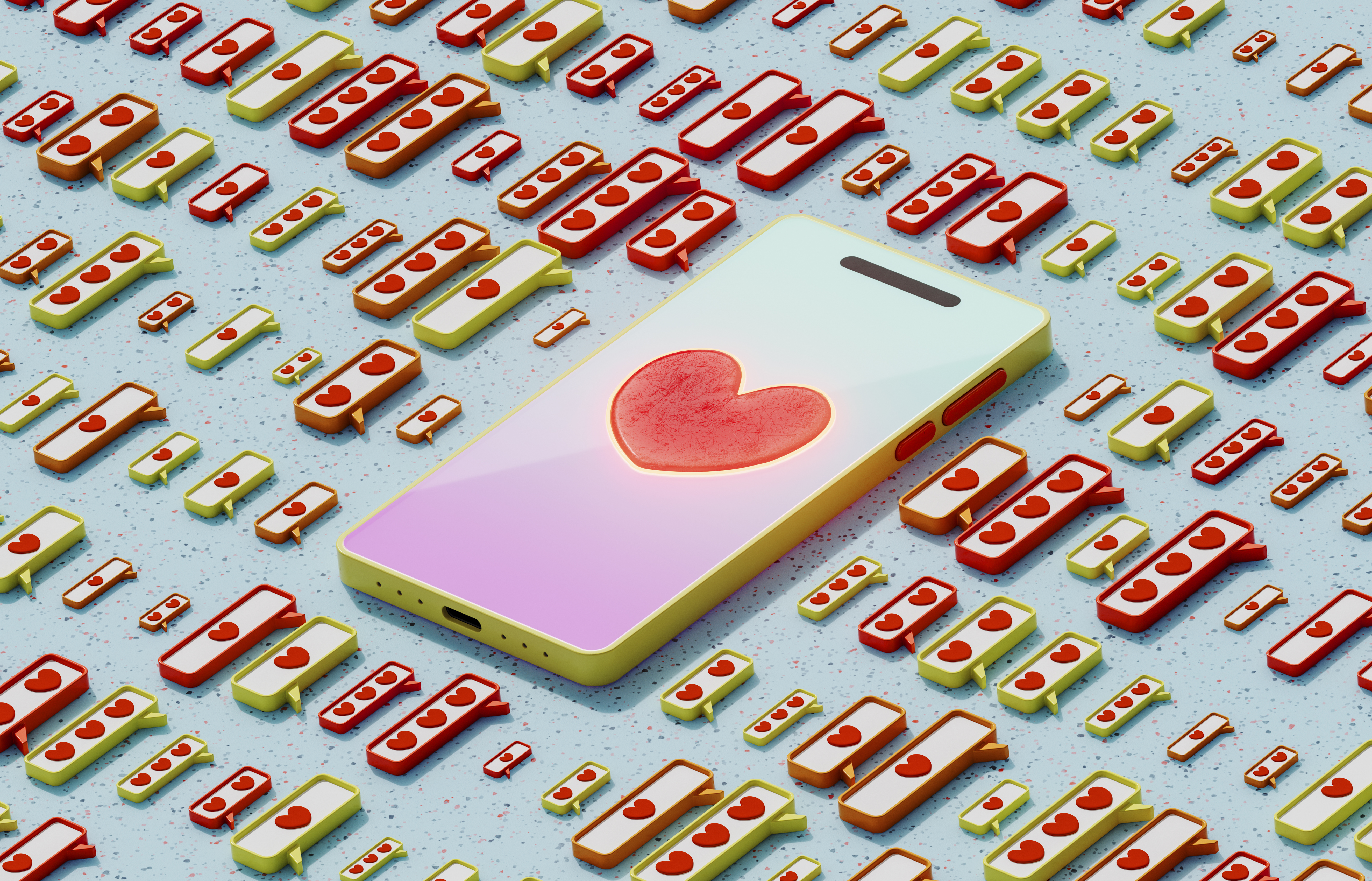Mobile phone with heart symbol and icons