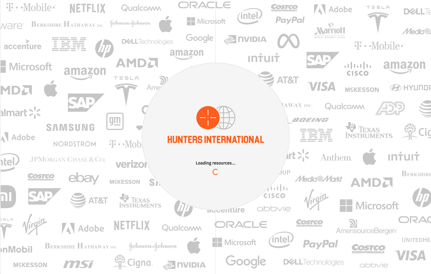 A screenshot of the Hunters International website and logo.