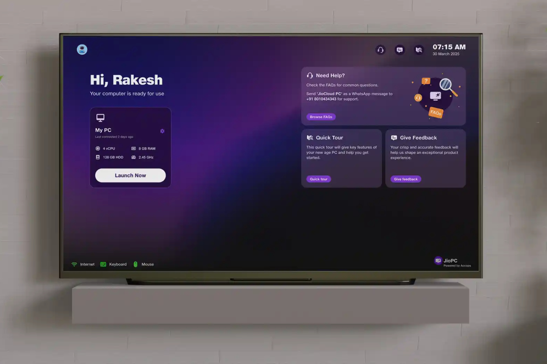 JioPC on a screen/monitor