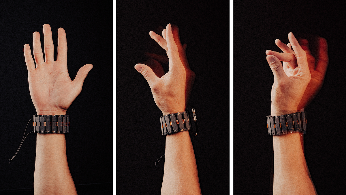3 views of Meta wristband on person's arm