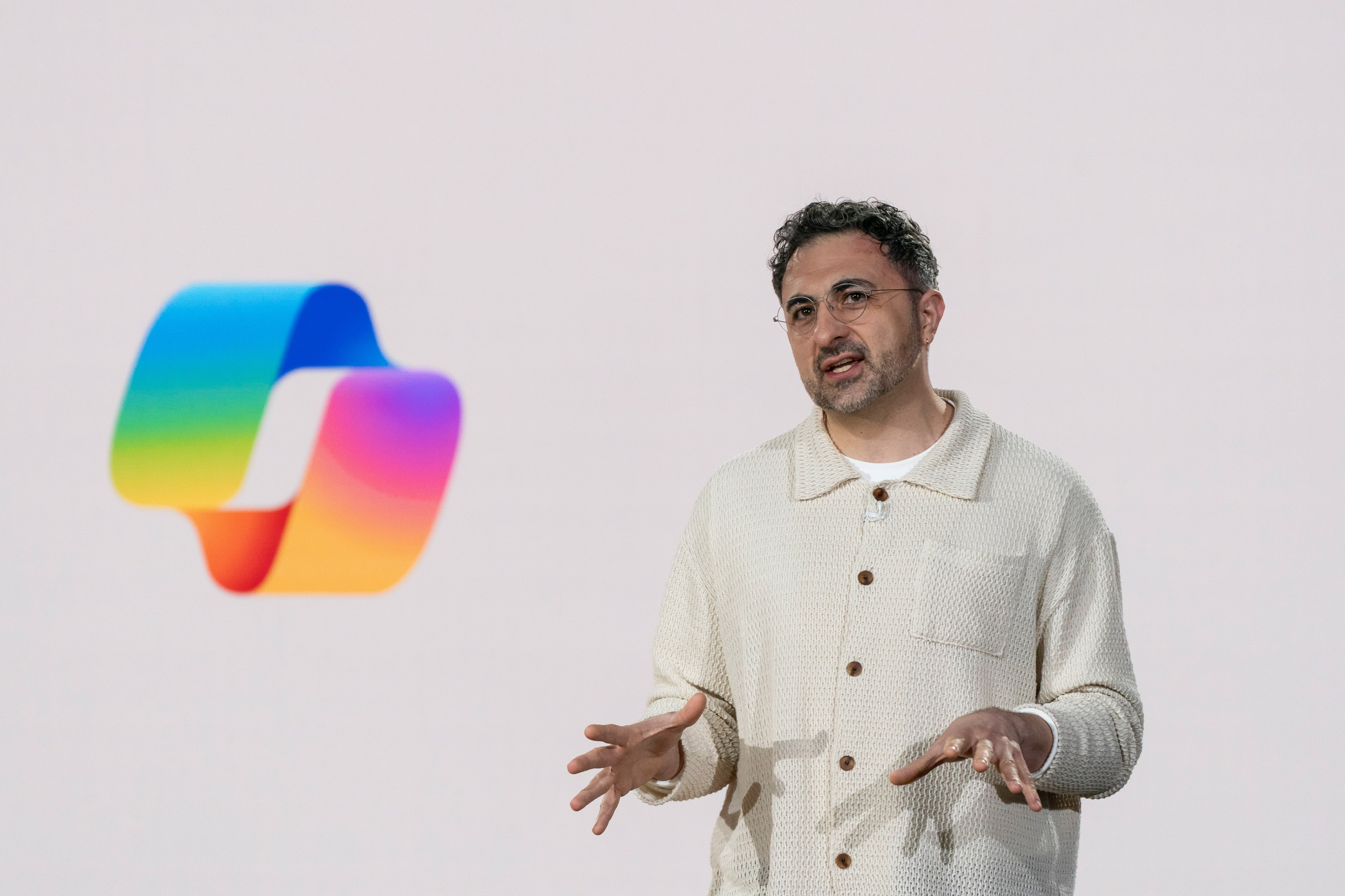 Mustafa Suleyman, chief executive officer of Microsoft AI, speaks during an event commemorating the 50th anniversary of the company at Microsoft headquarters in Redmond, Washington.