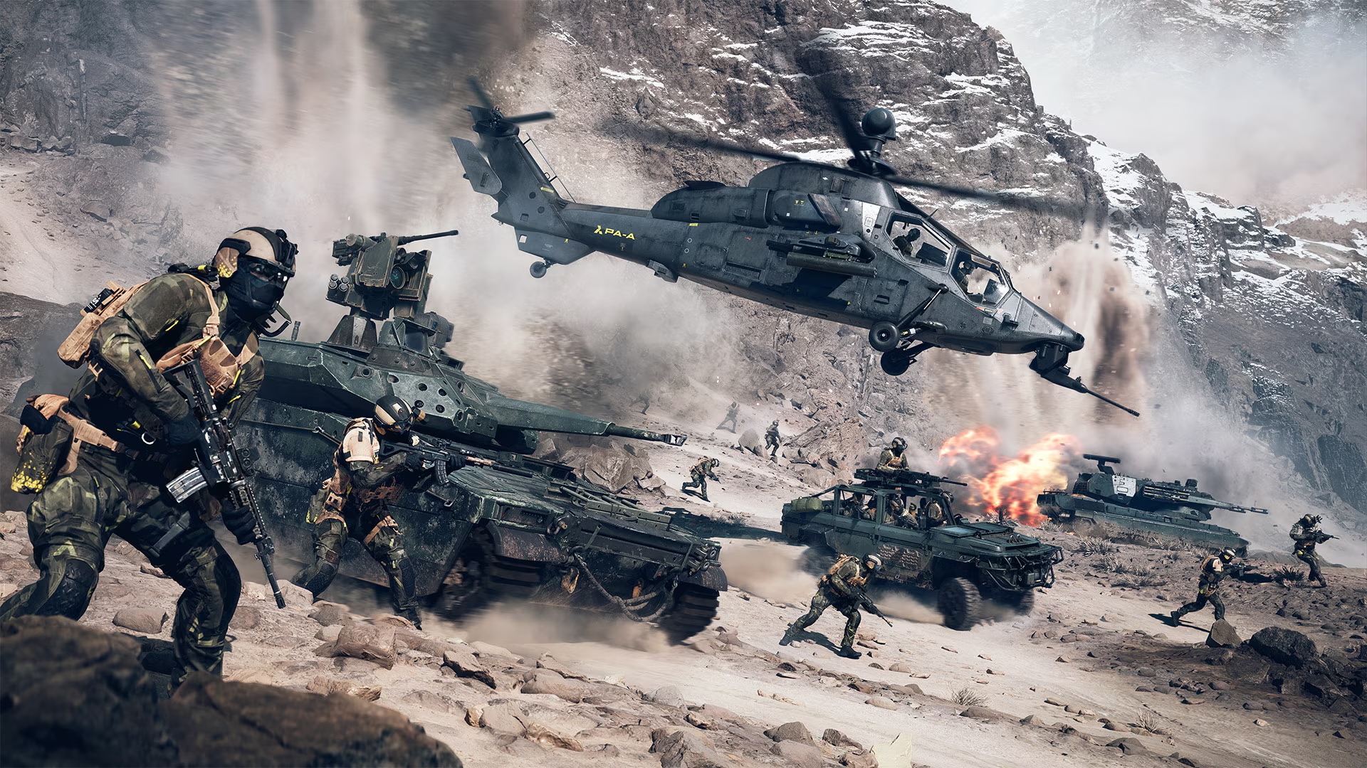 A promotional image for Electronic Art's first-person shooter Battlefield 6.