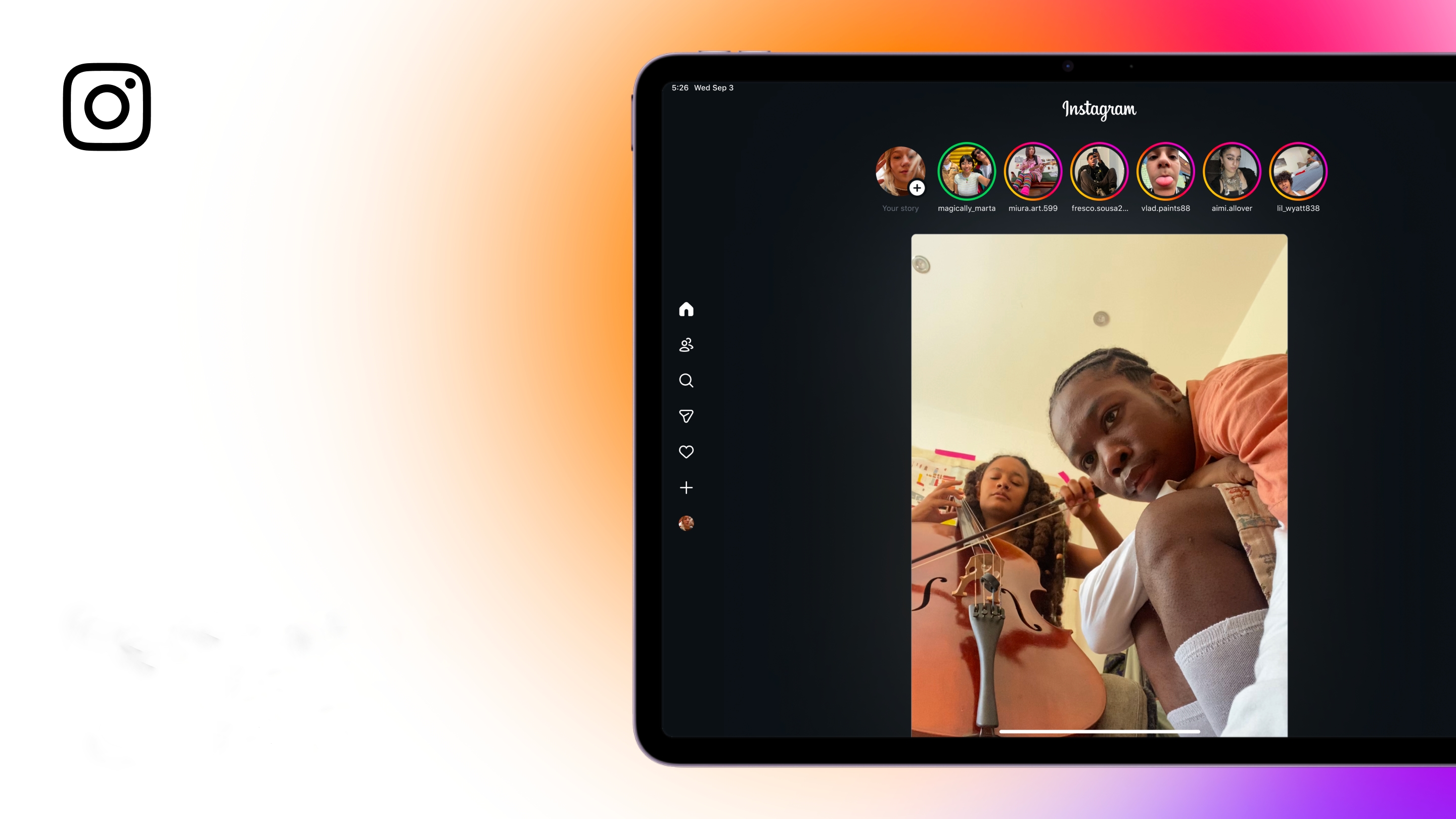 An image displaying Instagram app's iPad version