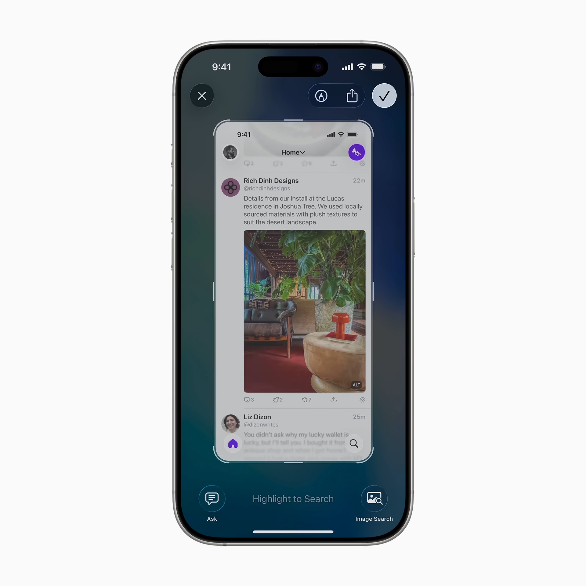 A screenshot showing Apple Intelligence Visual Intelligence update, which now understands content on the screen 