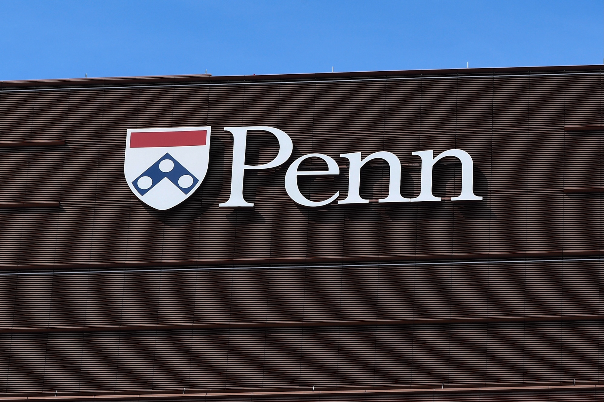 PHILADELPHIA, PA - JULY 17: A general view of the Penn Shield University of Pennsylvania logo on July 17, 2025, at the University of Pennsylvania, in Philadelphia, PA.