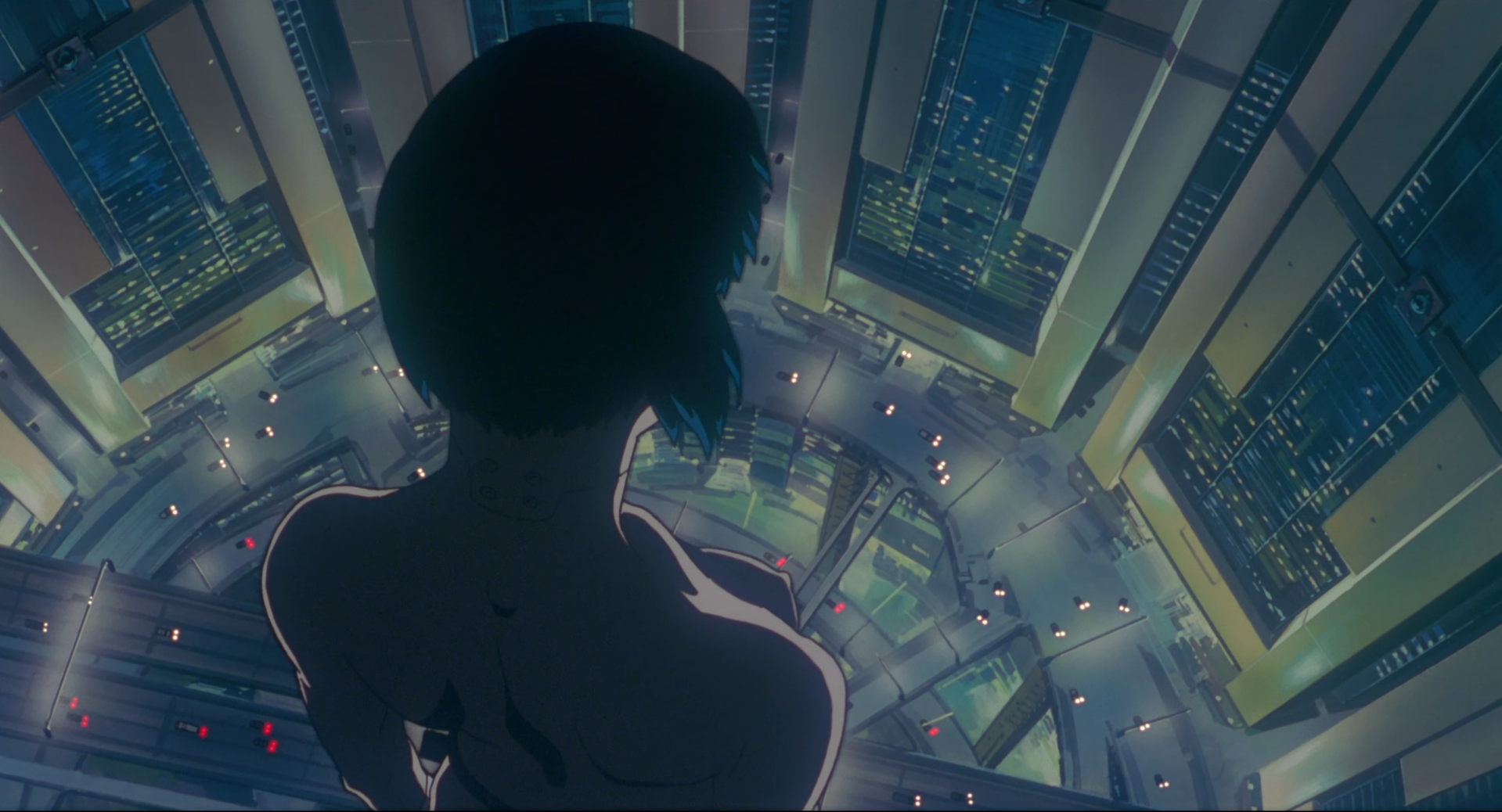 A screenshot of Ghost in the Shell, showing Major Motoko Kusanagi.