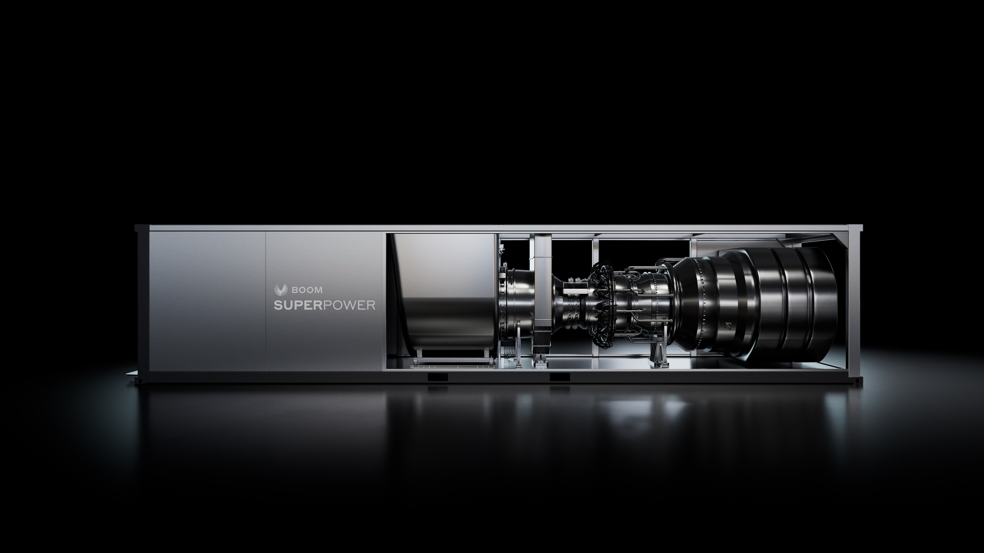 An illustration shows Boom's stationary gas turbine.