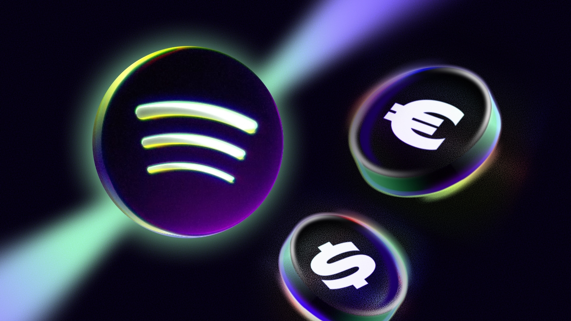 Spotify, euro, and dollar signs