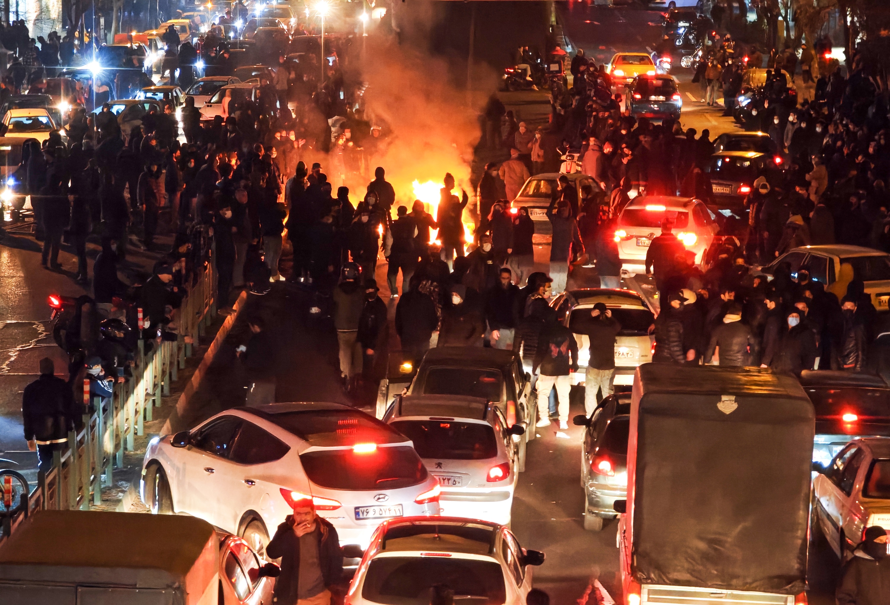 People gather during protest on January 8, 2026 in Tehran, Iran.
