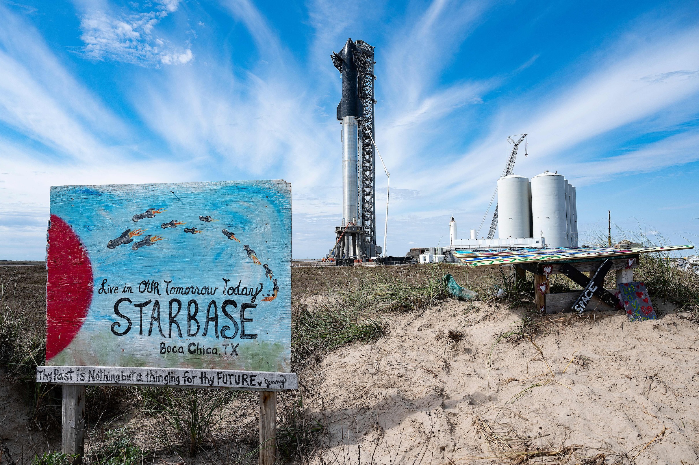 SpaceX's first orbital Starship SN20 is stacked atop its massive Super Heavy Booster 4 at the company's Starbase facility near Boca Chica Village in South Texas on February 10, 2022. Elon Musk's SpaceX has reassembled the world's tallest rocket ahead of a highly anticipated update on the company's Starship program in South Texas. (Photo by JIM WATSON / AFP) (Photo bSpaceX's first orbital Starship SN20 is stacked atop its massive Super Heavy Booster 4 at the company's Starbase facility near Boca Chica Village in South Texas on February 10, 2022. Elon Musk's SpaceX has reassembled the world's tallest rocket ahead of a highly anticipated update on the company's Starship program in South Texas. (Photo by JIM WATSON / AFP) (Photo by JIM WATSON/AFP via Getty Images)y JIM WATSON/AFP via Getty Images)