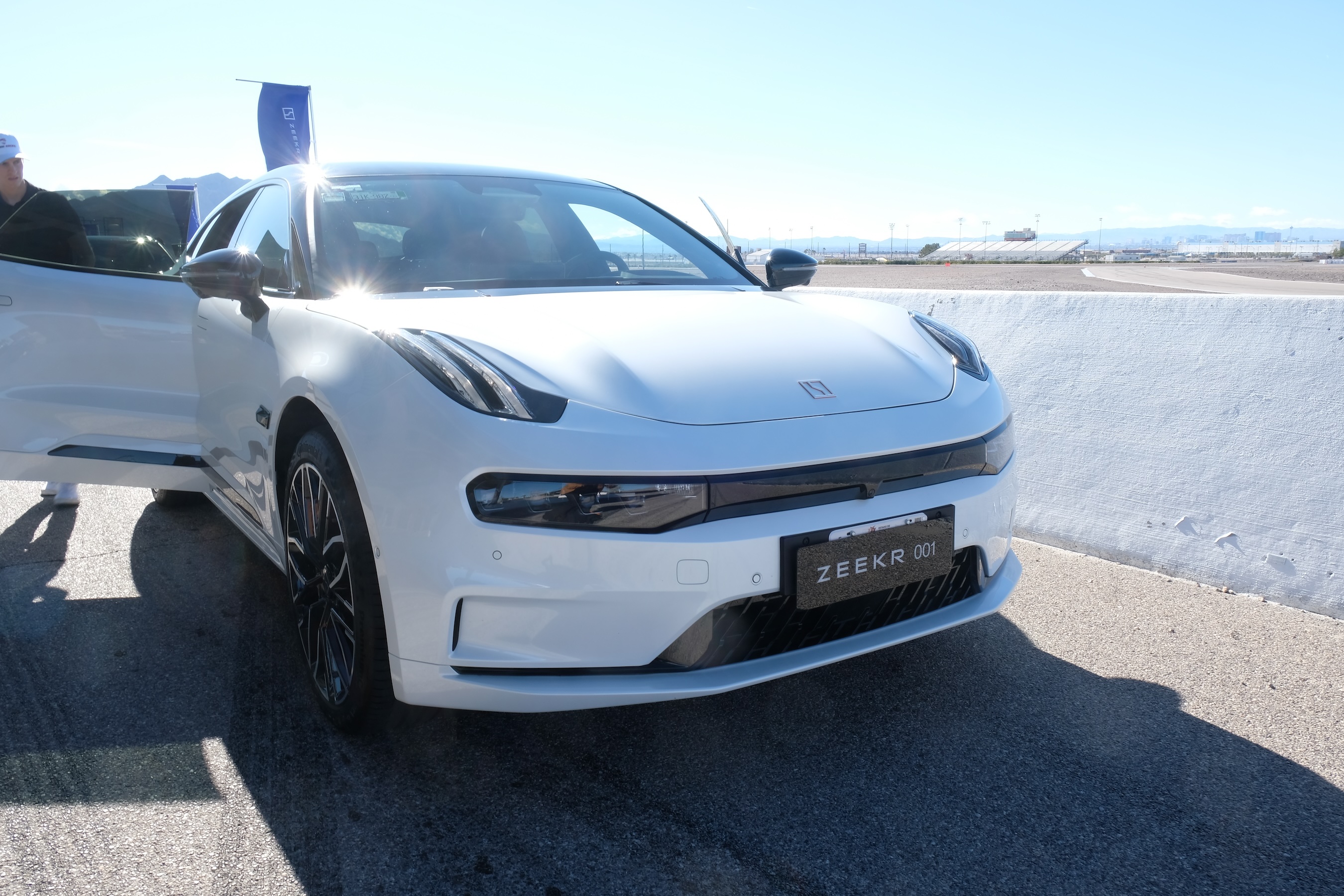 The Zeekr 001 at Las Vegas Motor Speedway during the 2026 Consumer Electronics Show