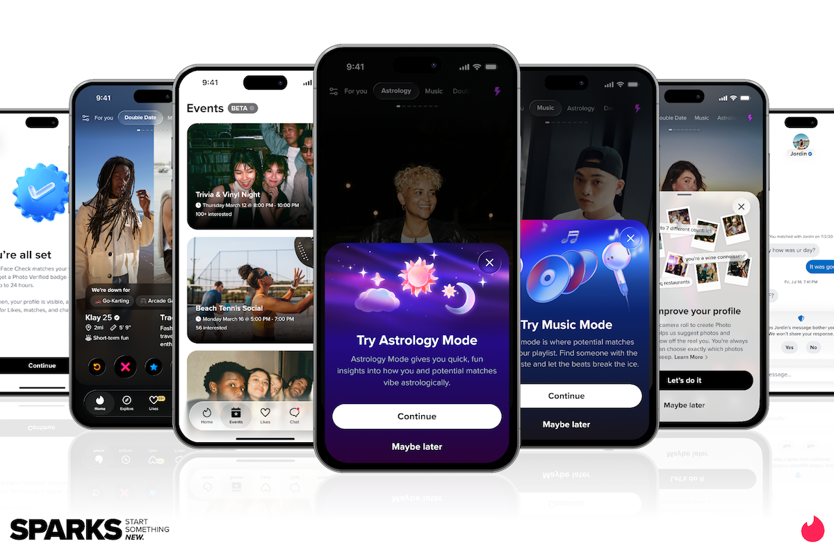 Tinder app on array of smartphones