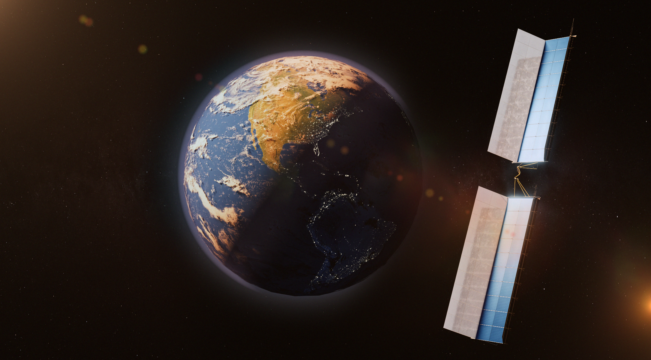 A rendering of Overview Energy's solar power satellite.