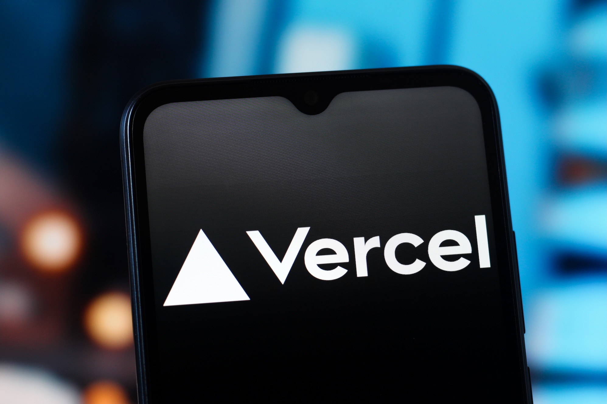 In this photo illustration, the Vercel logo is seen displayed on a smartphone screen.