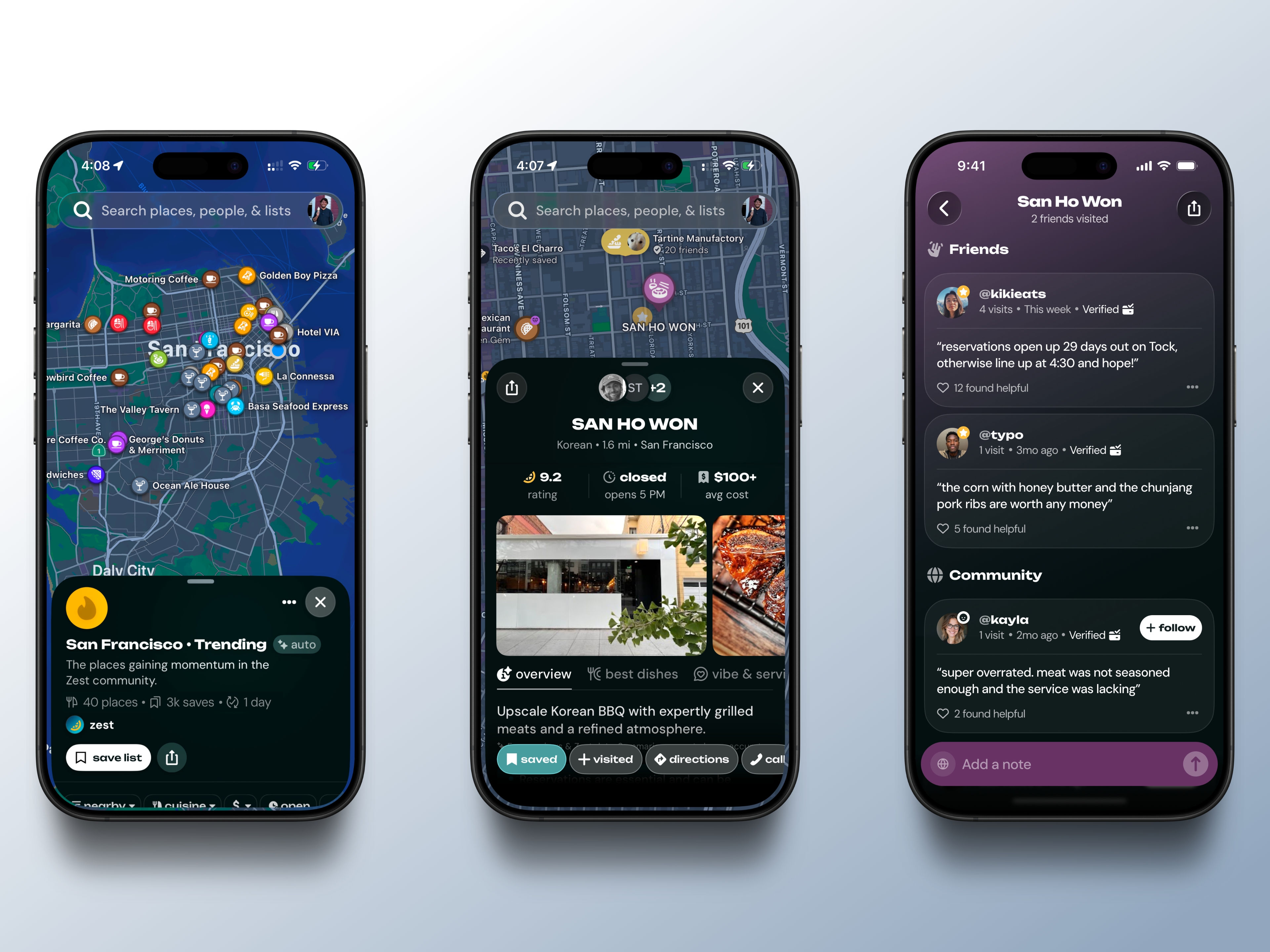 Zest Maps on three smartphones