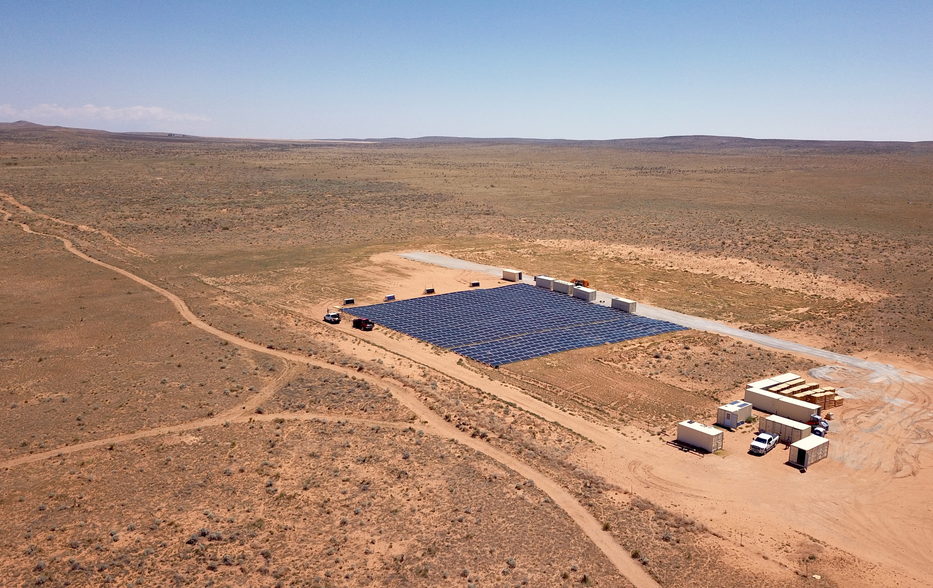 A solar farm is being built in the desert.