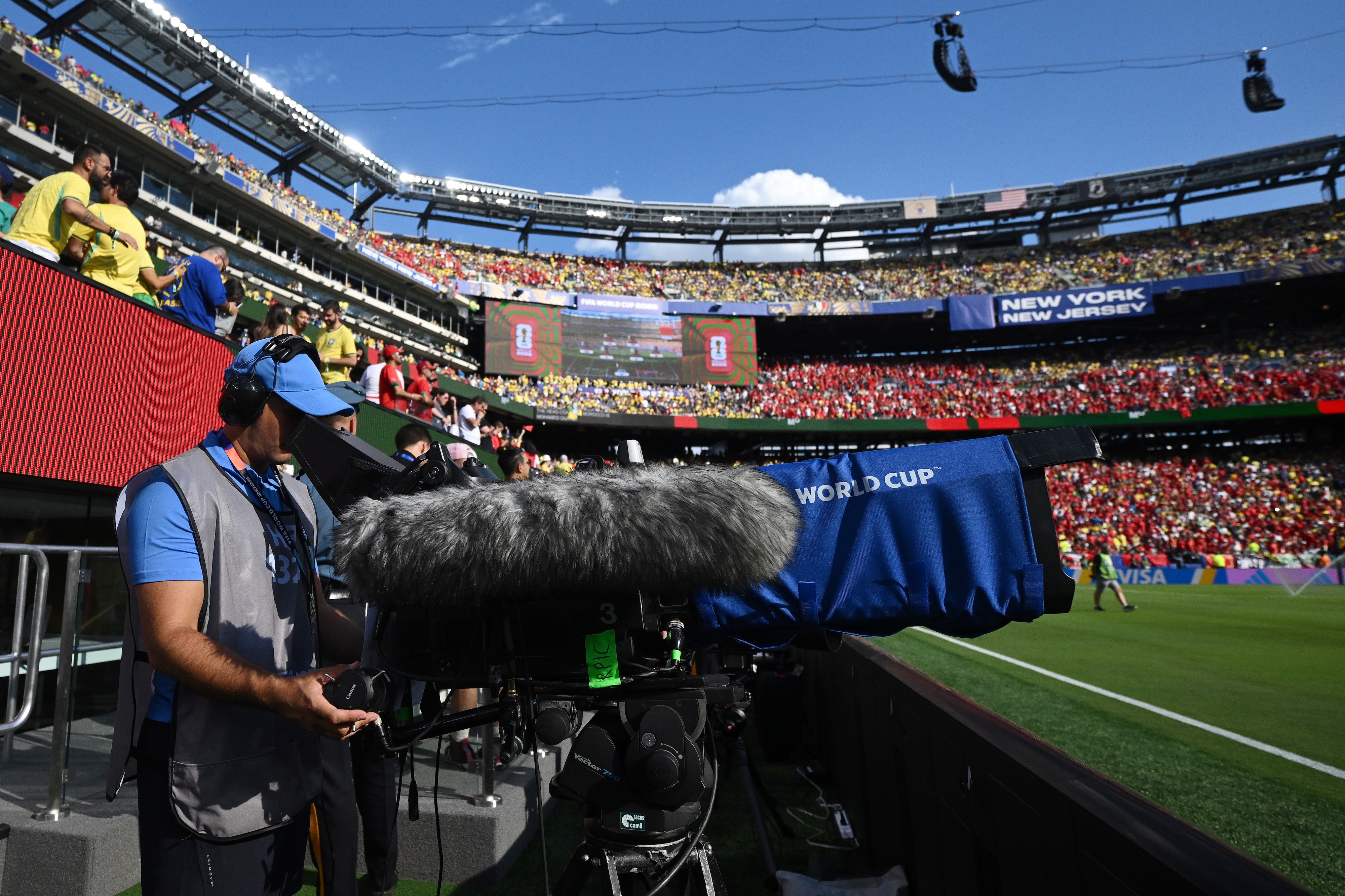 Cameramen TV during the FIFA World Cup 2026 Group C match between Brazil and Morocco at New York New Jersey Stadium on June 13, 2026 in East Rutherford, New Jersey.