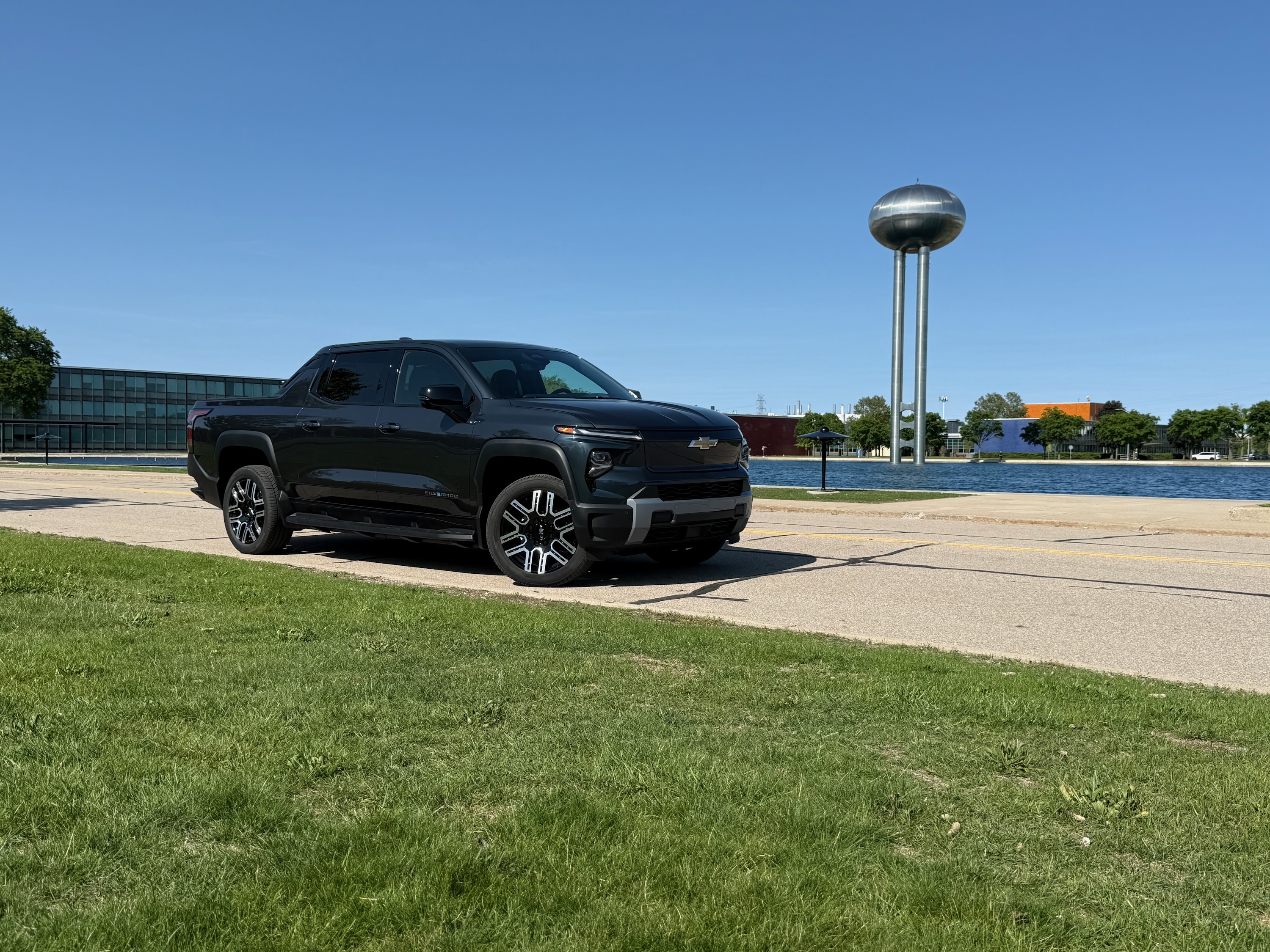 The Silverado EV poses at GM's Tech Center.