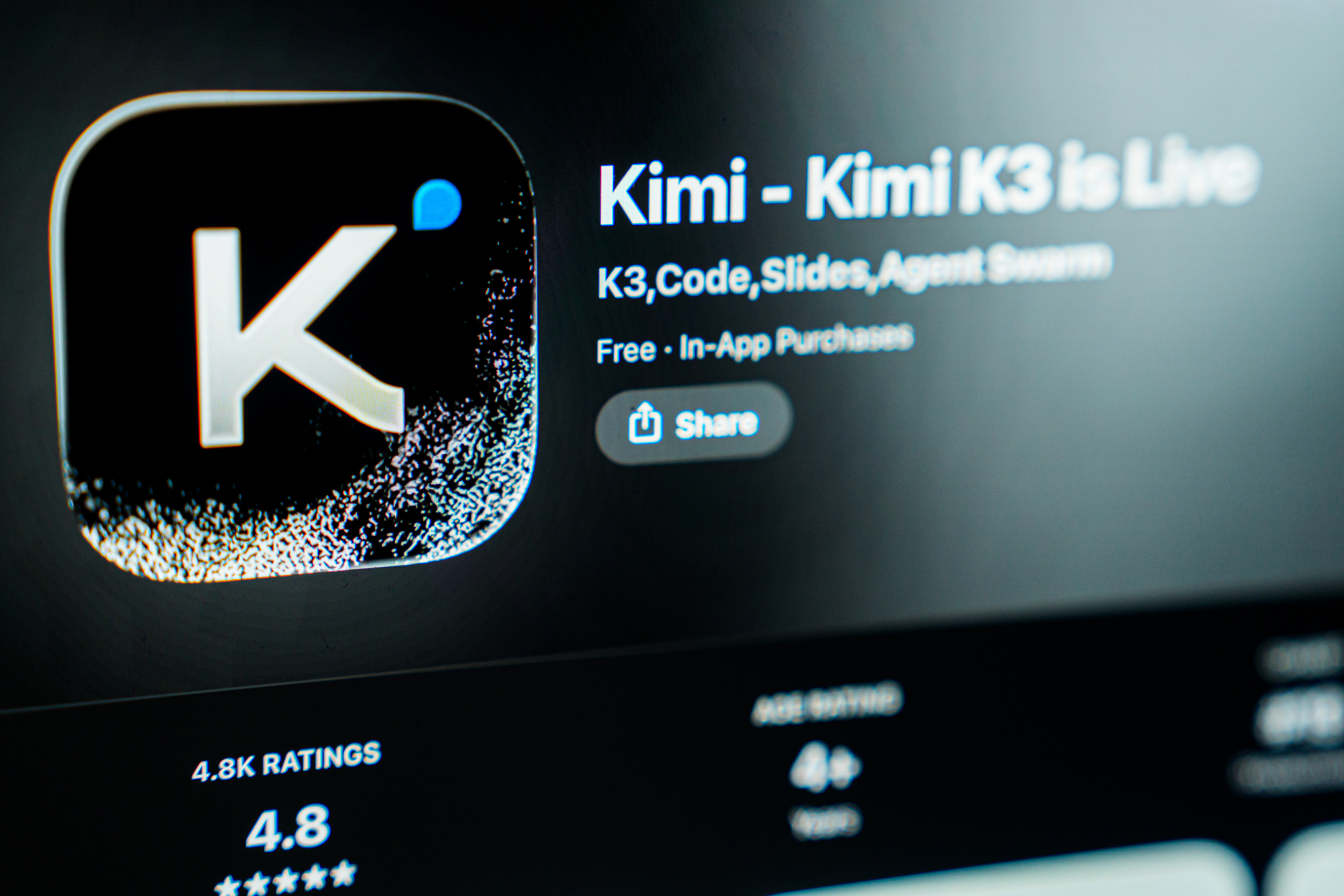 The Kimi K3 app icon on a smartphone arranged in Hong Kong, on Tuesday, July 21, 2026.