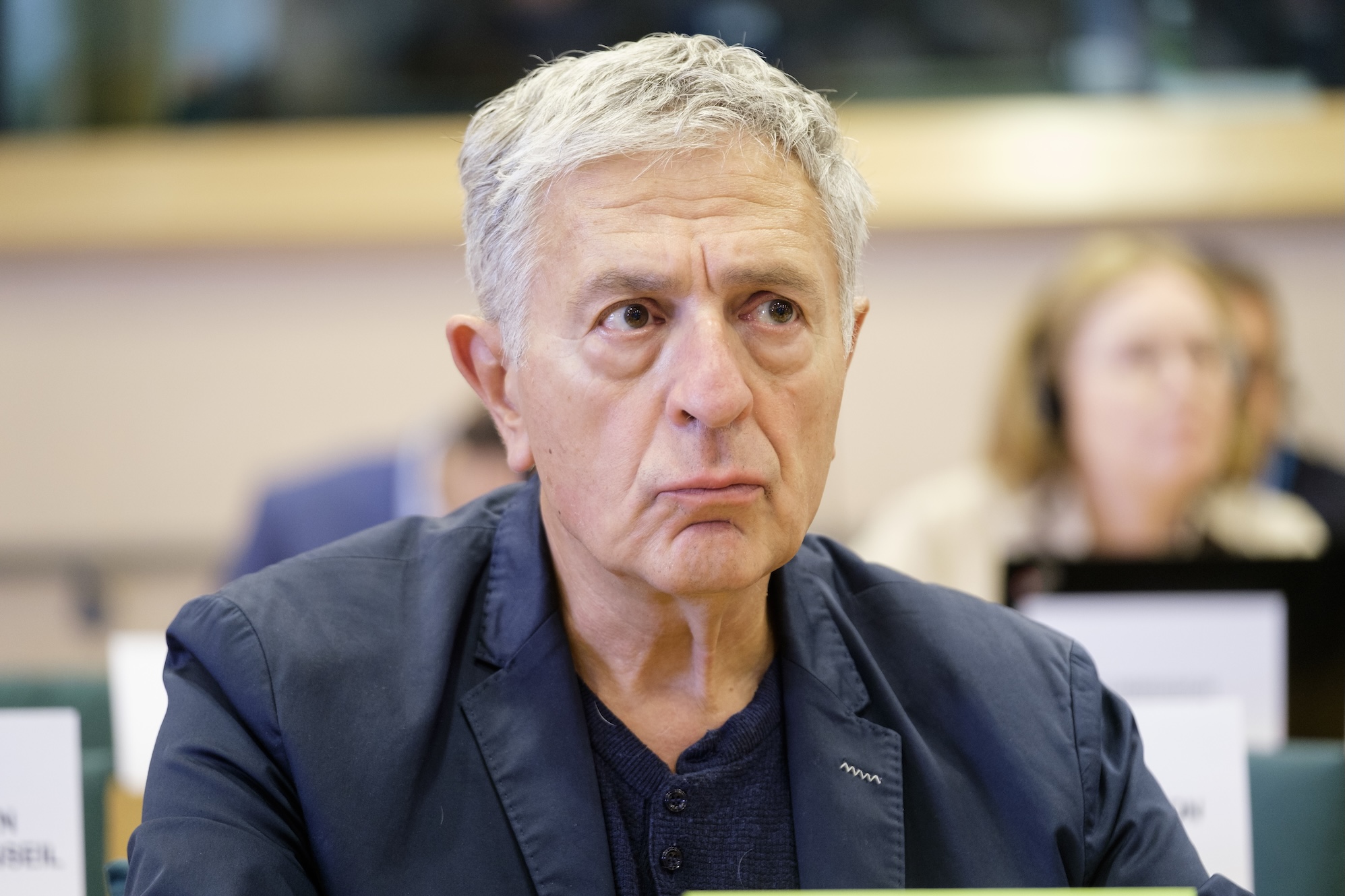 BRUSSELS, BELGIUM - SEPTEMBER 8: Greek Member of the European Parliament (The Left group in the European Parliament - GUE/NGL Coalition of the Radical Left) Stelios Kouloglou is listening during a session of the Committee of Inquiry to investigate the use of Pegasus and equivalent surveillance spyware of the European Parliament on September 8, 2022 in Brussels, Belgium. Stélios Koúloglou is a journalist, writer and politician member of SYRIZA. According to experts, developed initially in North Macedonia, by the Cytrox company, then in Israel, the Predator spyware hacks the targeted phone, and can access the messages and conversations of its user. (Photo by Thierry Monasse/Getty Images)