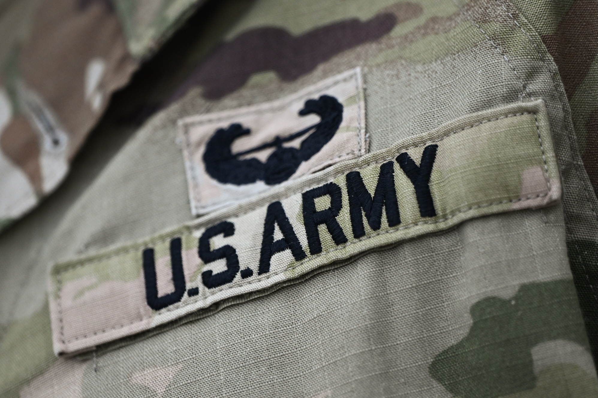 A U.S. Army patch on the sleeve of an American soldier.