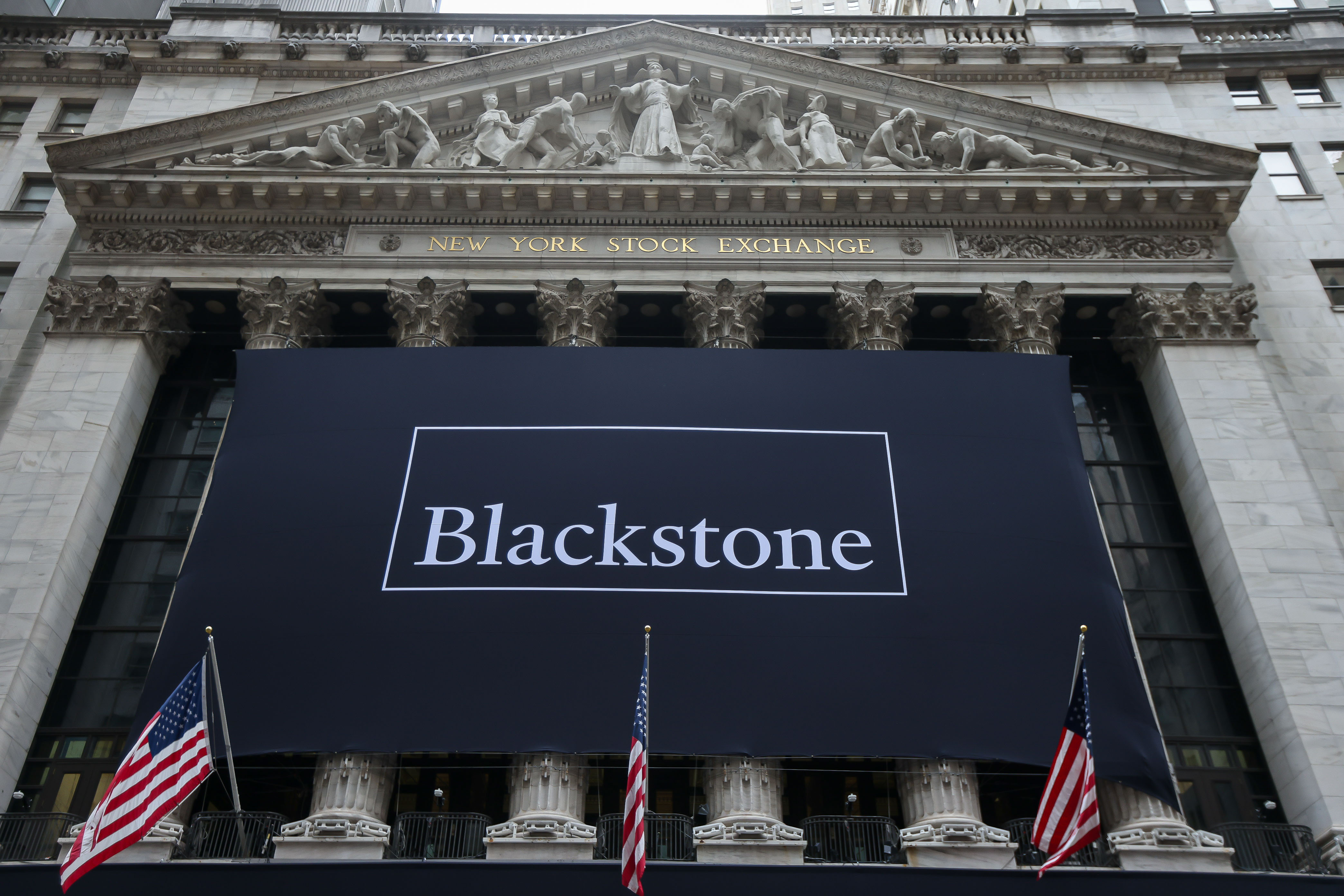 Blackstone Digital Infrastructure Trust Inc. signage during the company's initial public offering (IPO) at the New York Stock Exchange (NYSE) in New York, US, on Thursday, May 14, 2026.